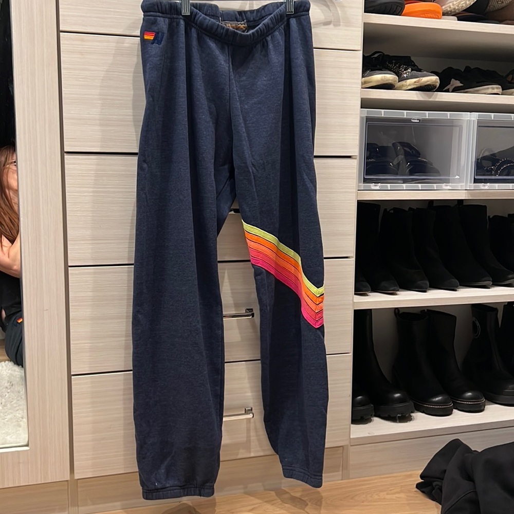 Aviator nation pristine condition sweat pants, women's XL neon and blue